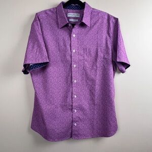 Nick Graham Purple White AOP Button Down Shirt Sleeve Men’s Shirt Large